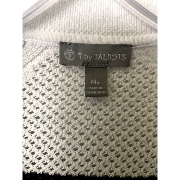 T By Talbots Open Knit Lg Sleeve Top Womens Sz MP Blk/White Cotton Blend Collar - Picture 4 of 8